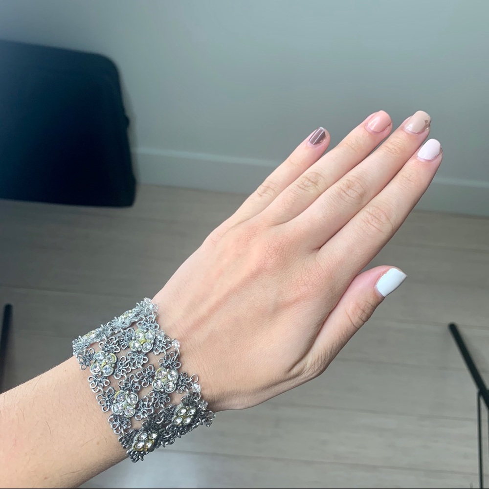 Silver Diamond Statement Bracelet - image 2